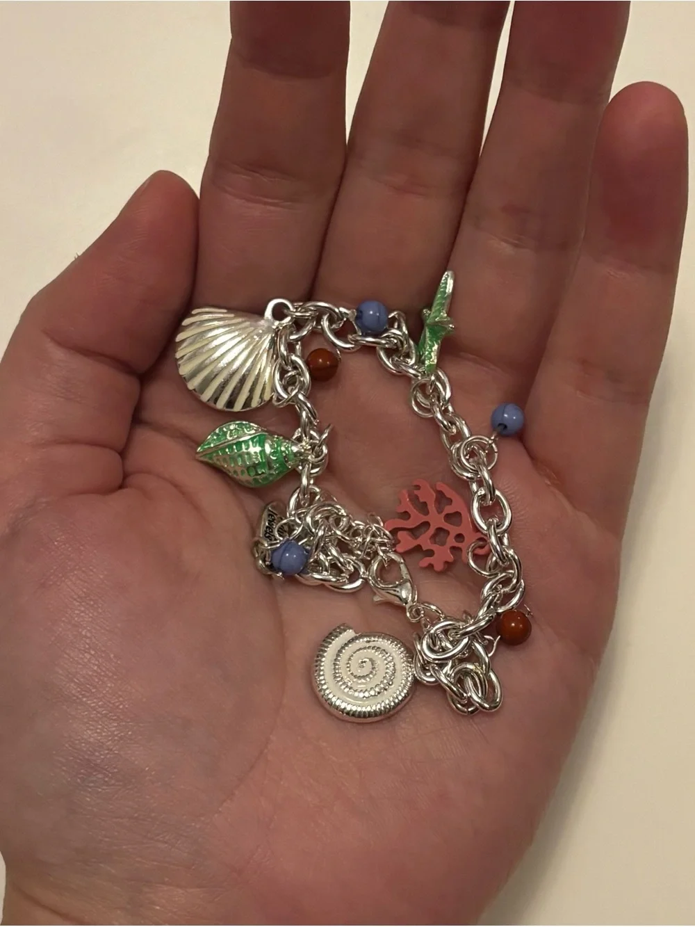 Silver Seashell Multicolor Charm Chain Bracelet